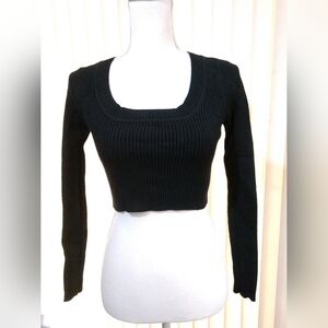 Shein CROP CROPPED Sweater Bodycon Black Ribbed Knit Long Sleeve Size Small